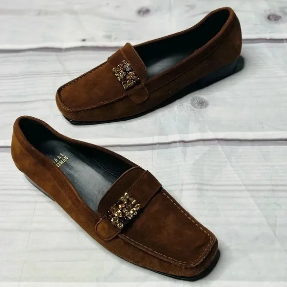 Stuart Weitzman Brown Suede Loafers With Jewels Size 7