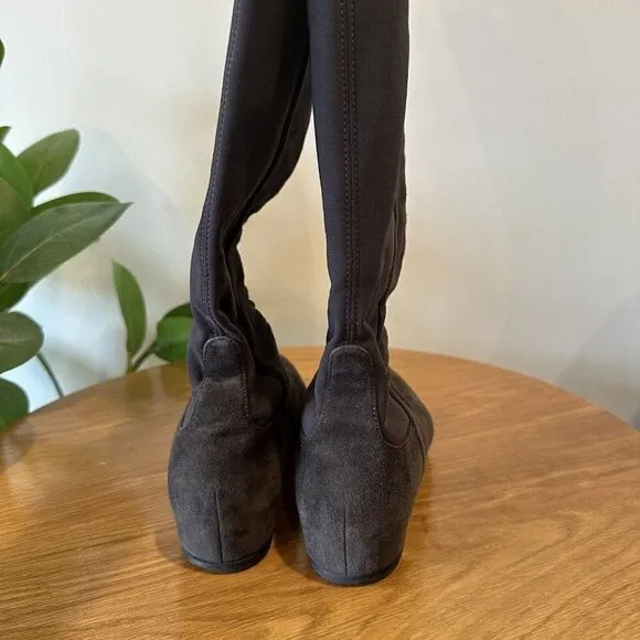 Stuart Weitzman Charcoal Gray suede knee high stretch boots Size 6.5/7