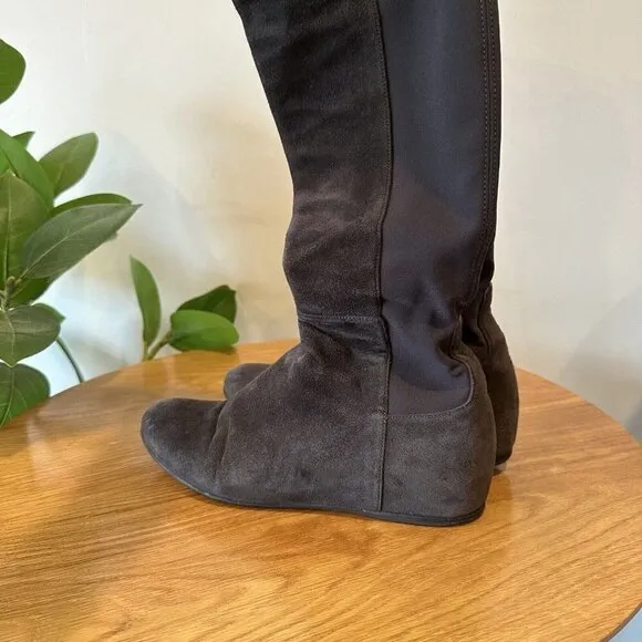 Stuart Weitzman Charcoal Gray suede knee high stretch boots Size 6.5/7