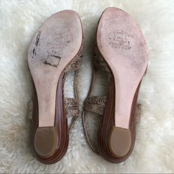 Stuart Weitzman gold suede metallic sandals flats