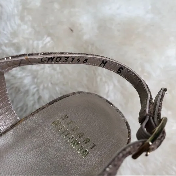 Stuart Weitzman gold suede metallic sandals flats