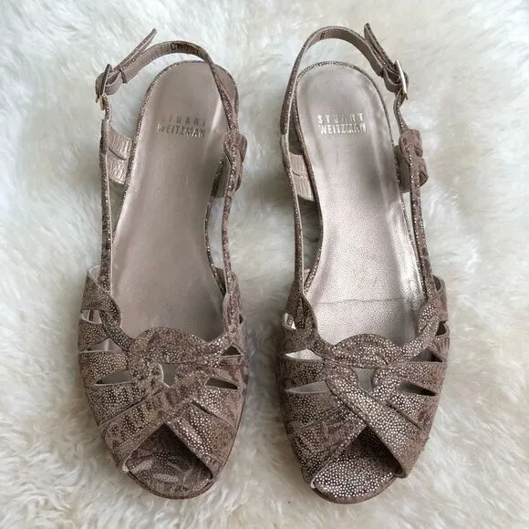 Stuart Weitzman gold suede metallic sandals flats