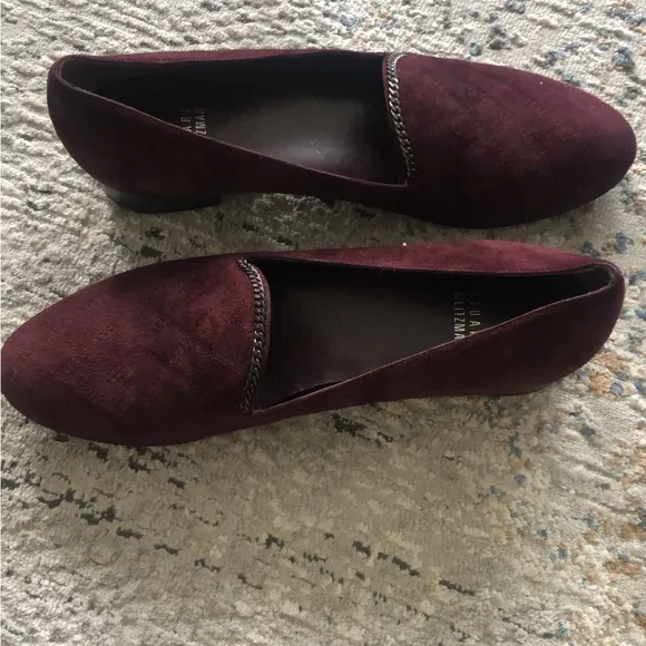 Stuart Weitzman Hallmark Suede Chain Quilted Slip On Loafers 8.5M