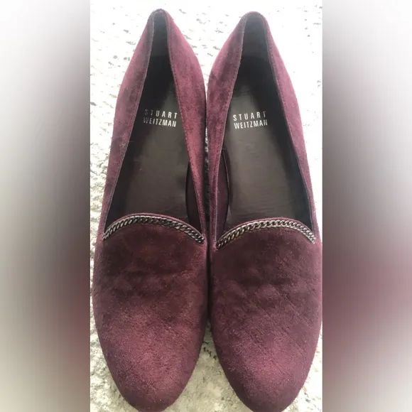 Stuart Weitzman Hallmark Suede Chain Quilted Slip On Loafers 8.5M