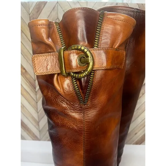 Stuart Weitzman McAllen Tall Knee High Saddle Studded Leather Boots Brown Sz 6M