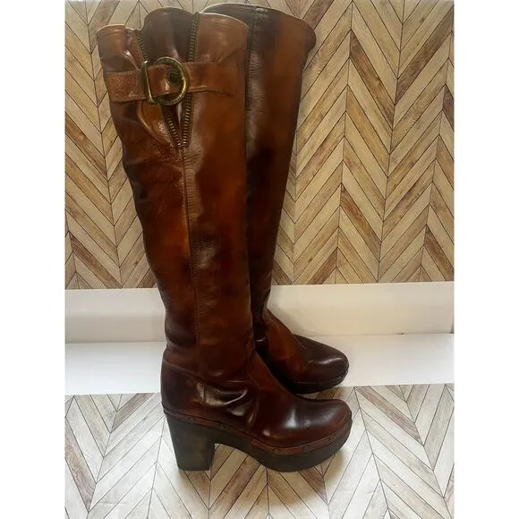 Stuart Weitzman McAllen Tall Knee High Saddle Studded Leather Boots Brown Sz 6M