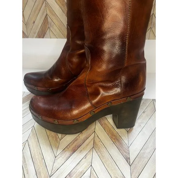 Stuart Weitzman McAllen Tall Knee High Saddle Studded Leather Boots Brown Sz 6M