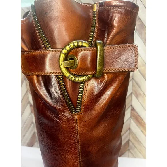Stuart Weitzman McAllen Tall Knee High Saddle Studded Leather Boots Brown Sz 6M