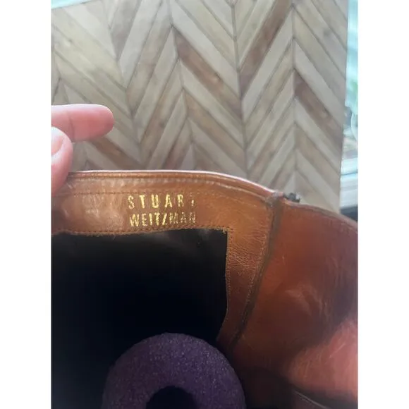 Stuart Weitzman McAllen Tall Knee High Saddle Studded Leather Boots Brown Sz 6M