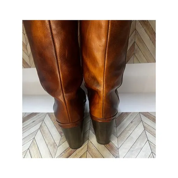 Stuart Weitzman McAllen Tall Knee High Saddle Studded Leather Boots Brown Sz 6M