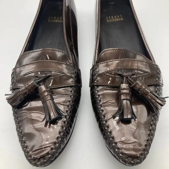 Stuart weitzman patent tassel loafers Bronze Metallic
