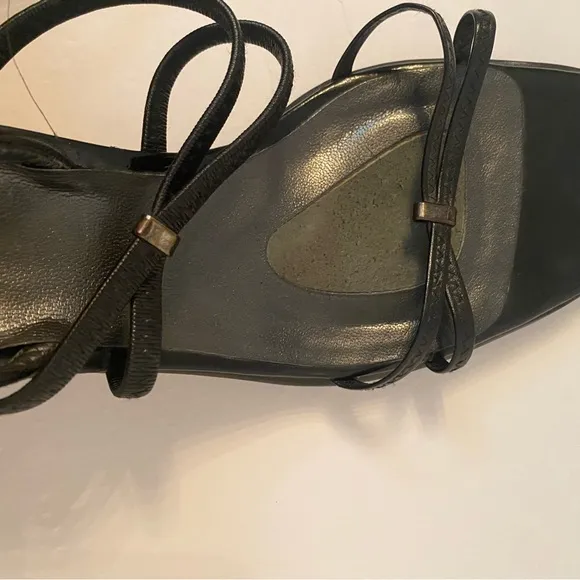 STUART WEITZMAN SHOES HEELS SANDALS BLACK LEATHER STRAPPY SIZE 10 W
