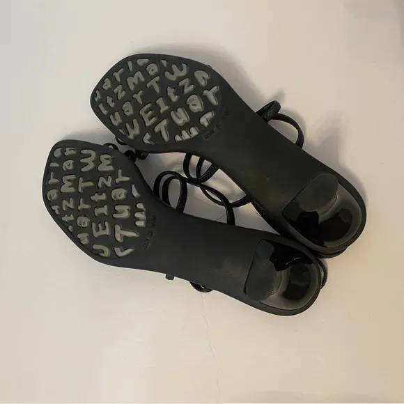 STUART WEITZMAN SHOES HEELS SANDALS BLACK LEATHER STRAPPY SIZE 10 W