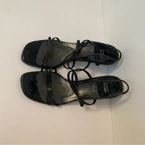 STUART WEITZMAN SHOES HEELS SANDALS BLACK LEATHER STRAPPY SIZE 10 W