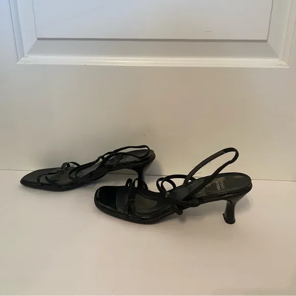 STUART WEITZMAN SHOES HEELS SANDALS BLACK LEATHER STRAPPY SIZE 10 W