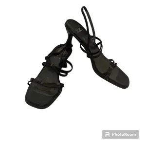 STUART WEITZMAN SHOES HEELS SANDALS BLACK LEATHER STRAPPY SIZE 10 W