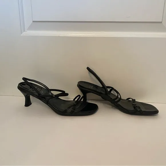 STUART WEITZMAN SHOES HEELS SANDALS BLACK LEATHER STRAPPY SIZE 10 W