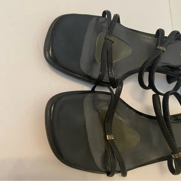 STUART WEITZMAN SHOES HEELS SANDALS BLACK LEATHER STRAPPY SIZE 10 W
