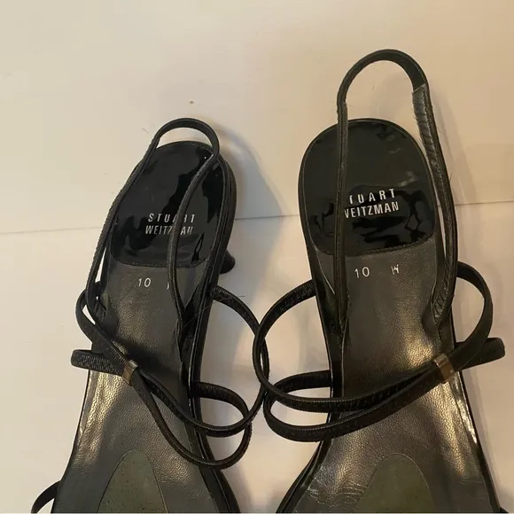 STUART WEITZMAN SHOES HEELS SANDALS BLACK LEATHER STRAPPY SIZE 10 W