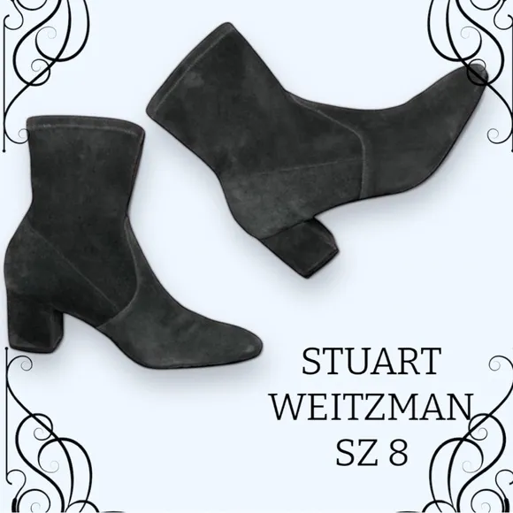 STUART WEITZMAN SIGGY BOOTS NEW SUEDE ANKLE BOOTS GREY 38.5 US 8
