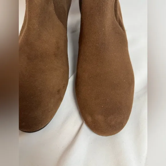 Stuart Weitzman Sofia 50 Block Heel Suede Sock Boots Brown Stretch Womens 7.5