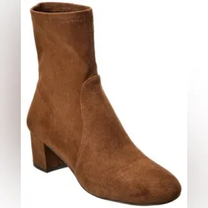 Stuart Weitzman Sofia 50 Block Heel Suede Sock Boots Brown Stretch Womens 7.5