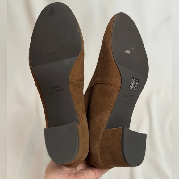 Stuart Weitzman Sofia 50 Block Heel Suede Sock Boots Brown Stretch Womens 7.5