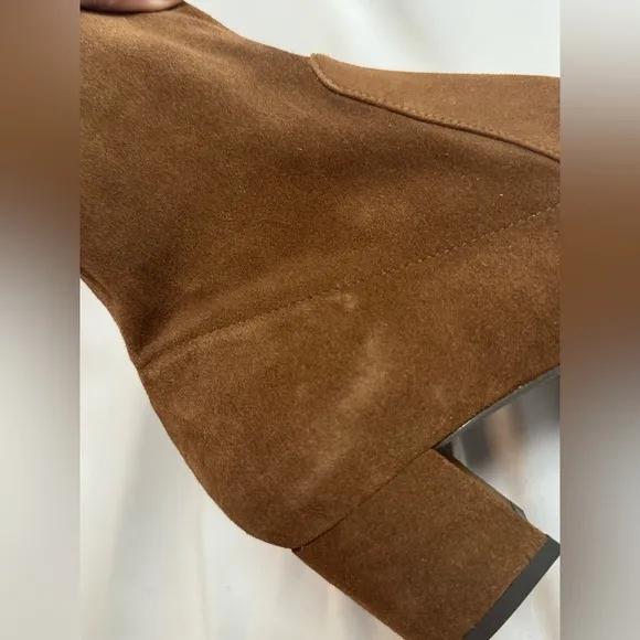 Stuart Weitzman Sofia 50 Block Heel Suede Sock Boots Brown Stretch Womens 7.5