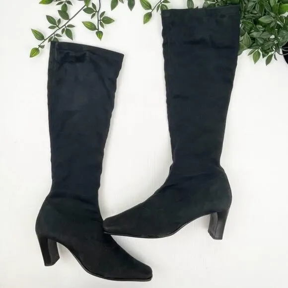 STUART WEITZMAN  Stretch Suede pointy heel black Boots 6.5