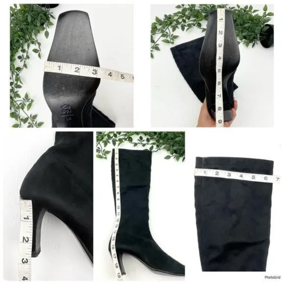 STUART WEITZMAN  Stretch Suede pointy heel black Boots 6.5