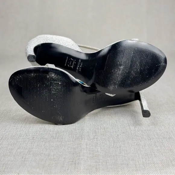 STUART WEITZMAN Sultry Plata Glitterati silver glitter slingback strappy sz 6M