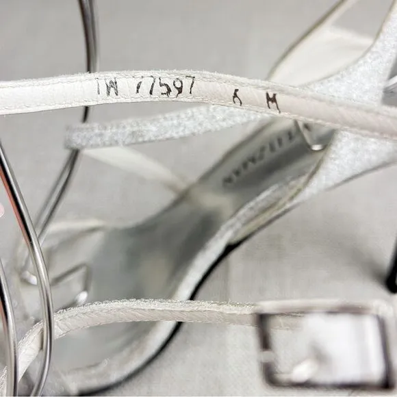 STUART WEITZMAN Sultry Plata Glitterati silver glitter slingback strappy sz 6M