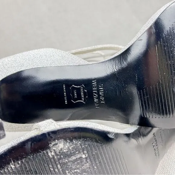 STUART WEITZMAN Sultry Plata Glitterati silver glitter slingback strappy sz 6M