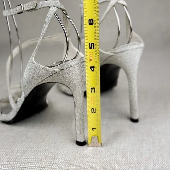 STUART WEITZMAN Sultry Plata Glitterati silver glitter slingback strappy sz 6M