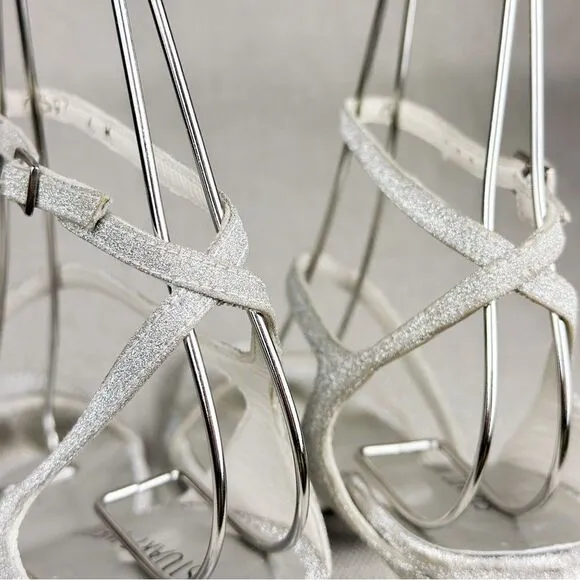 STUART WEITZMAN Sultry Plata Glitterati silver glitter slingback strappy sz 6M