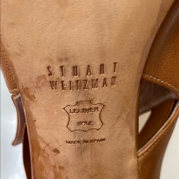 Stuart Weitzman Sunbelt Cognac Leather Dress Sandals Size 8.5