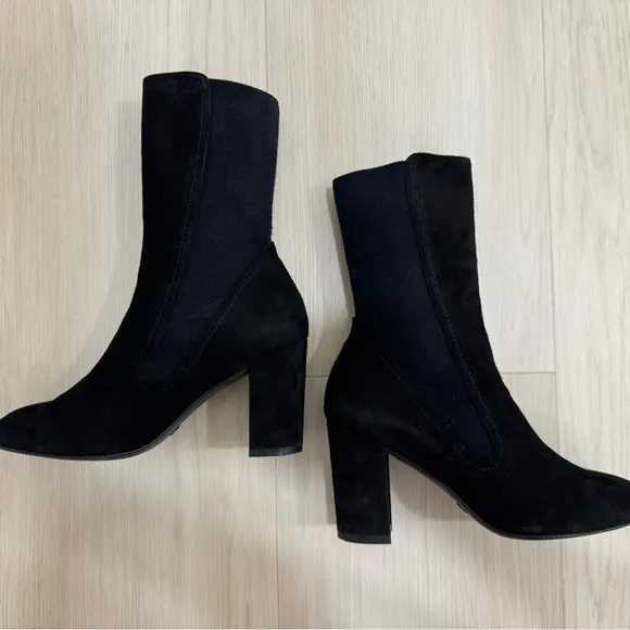Stuart Weitzman The FIFER 80 Boots Black Suede with Stretch Elastic Size 6
