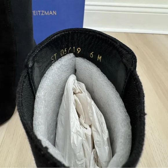 Stuart Weitzman The FIFER 80 Boots Black Suede with Stretch Elastic Size 6
