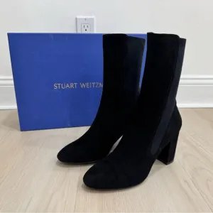 Stuart Weitzman The FIFER 80 Boots Black Suede with Stretch Elastic Size 6