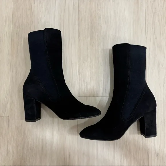 Stuart Weitzman The FIFER 80 Boots Black Suede with Stretch Elastic Size 6
