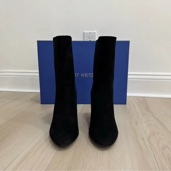 Stuart Weitzman The FIFER 80 Boots Black Suede with Stretch Elastic Size 6