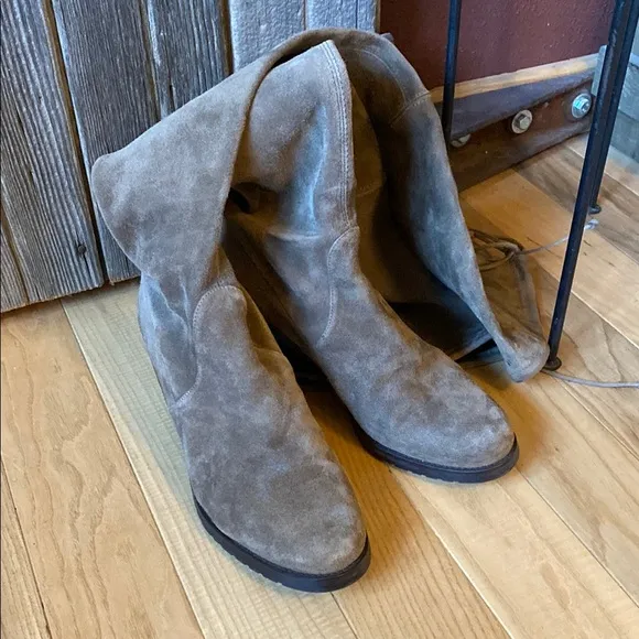 Stuart Weitzman Tieland Over-the-Knee Stretch Suede boots in taupe