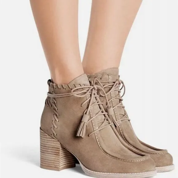 STUART WEITZMAN Wallawalla Suede Ankle Boots Natural Size 9.5