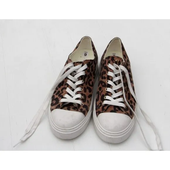 STUART WEITZMAN ​Women Cheetah Ollie Canvas Low Top Lace Up Sneakers US 9 EU 40