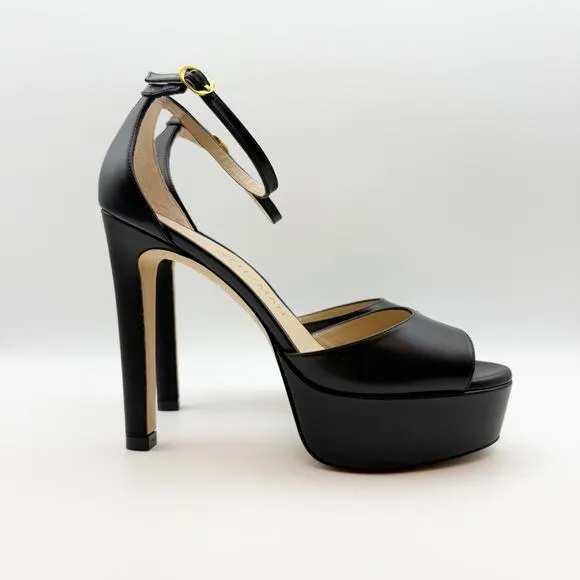 Stuart Weitzman Womens DISCOPLATFORM SANDALS Size 9.5 Black Leather Heels EUC