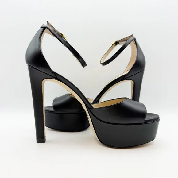Stuart Weitzman Womens DISCOPLATFORM SANDALS Size 9.5 Black Leather Heels EUC