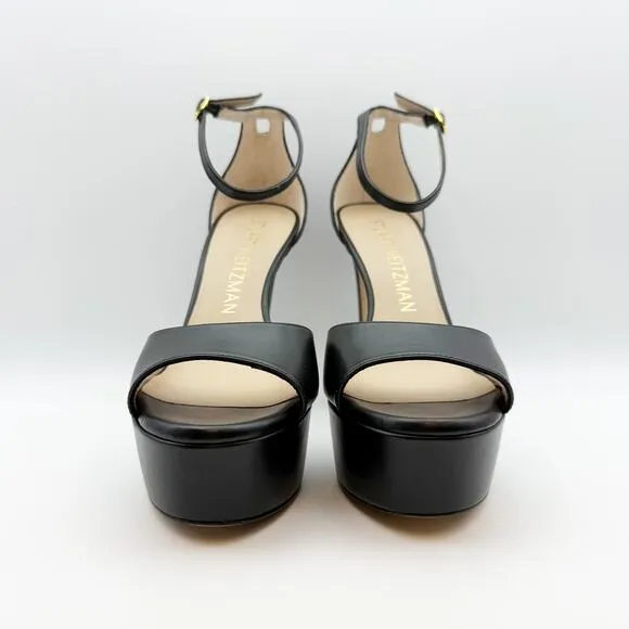 Stuart Weitzman Womens DISCOPLATFORM SANDALS Size 9.5 Black Leather Heels EUC
