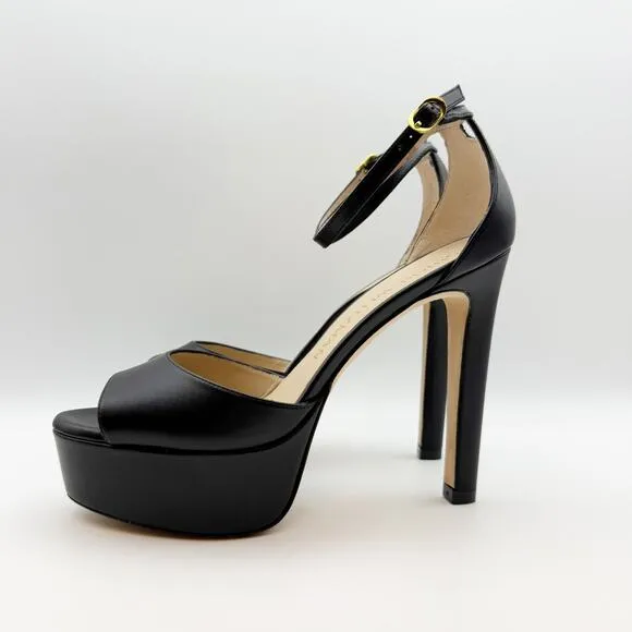 Stuart Weitzman Womens DISCOPLATFORM SANDALS Size 9.5 Black Leather Heels EUC