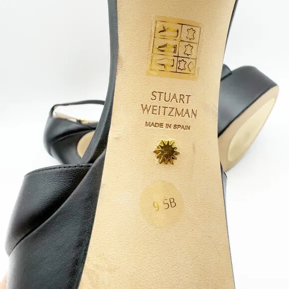Stuart Weitzman Womens DISCOPLATFORM SANDALS Size 9.5 Black Leather Heels EUC