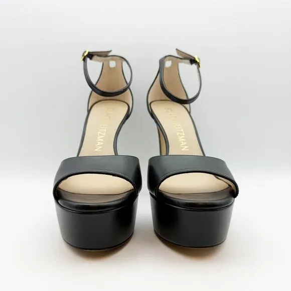 Stuart Weitzman Womens DISCOPLATFORM SANDALS Size 9.5 Black Leather Heels EUC